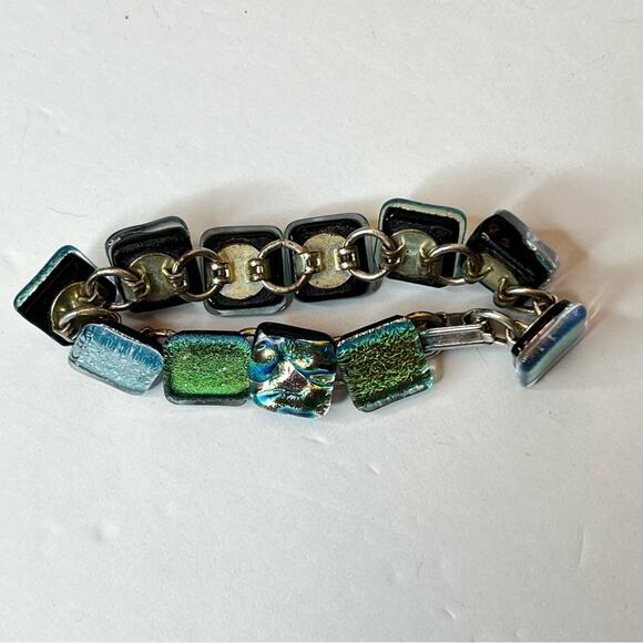 Multicolor Handmade Artisan Art Dichroic Glass Bracelet 6.25" - Picture 3 of 3